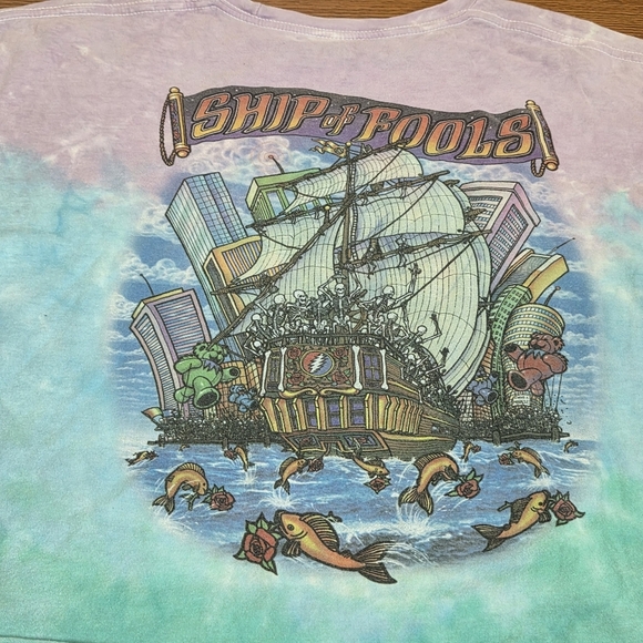 VINTAGE Y2K GRATEFUL DEAD Ship of Fools Liquid Blue Tie Dye T-Shirt Crop Top - Picture 8 of 10